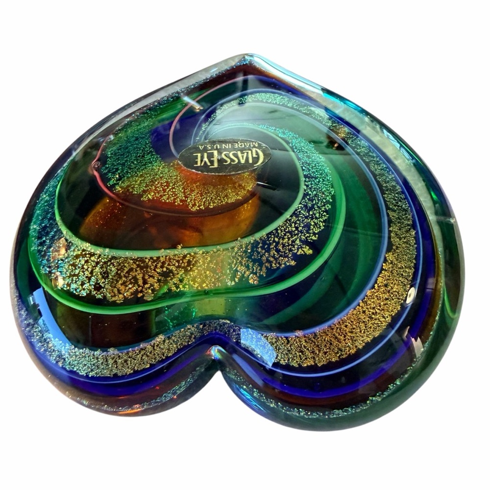 Glass Eye Studio Heart Paperweight Dichroic Art Glass USA Iridescent 4” - Picture 4 of 6